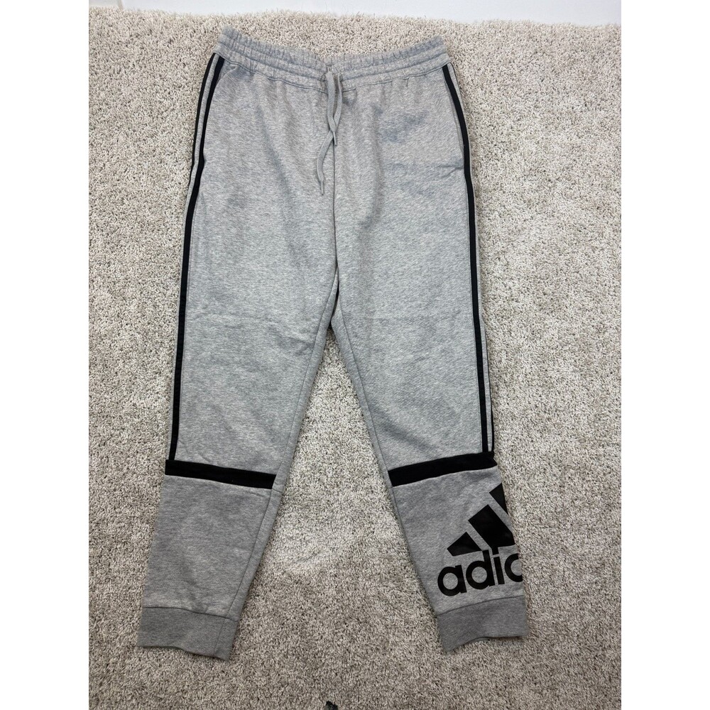 adidas Men's L Essentials Logo Colorblock Cuff Jogger Pants Gray GK8964 NWT